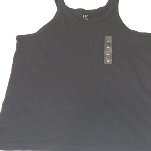 GAP Women's New Solid Black Ribbed Tank Top Regular Size XL